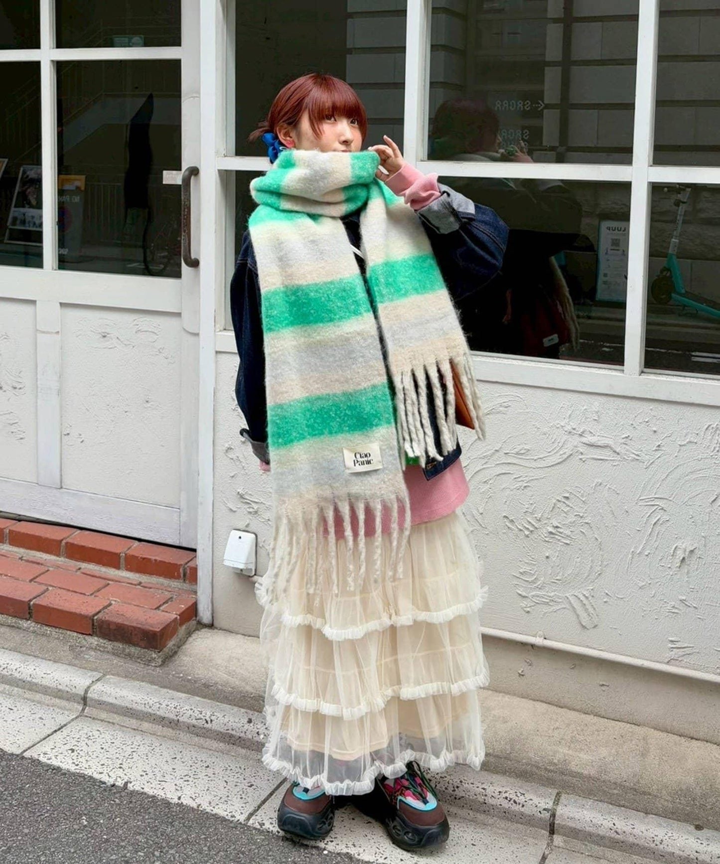 拼色流蘇加厚圍巾