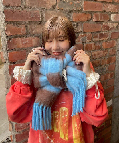 拼色流蘇加厚圍巾