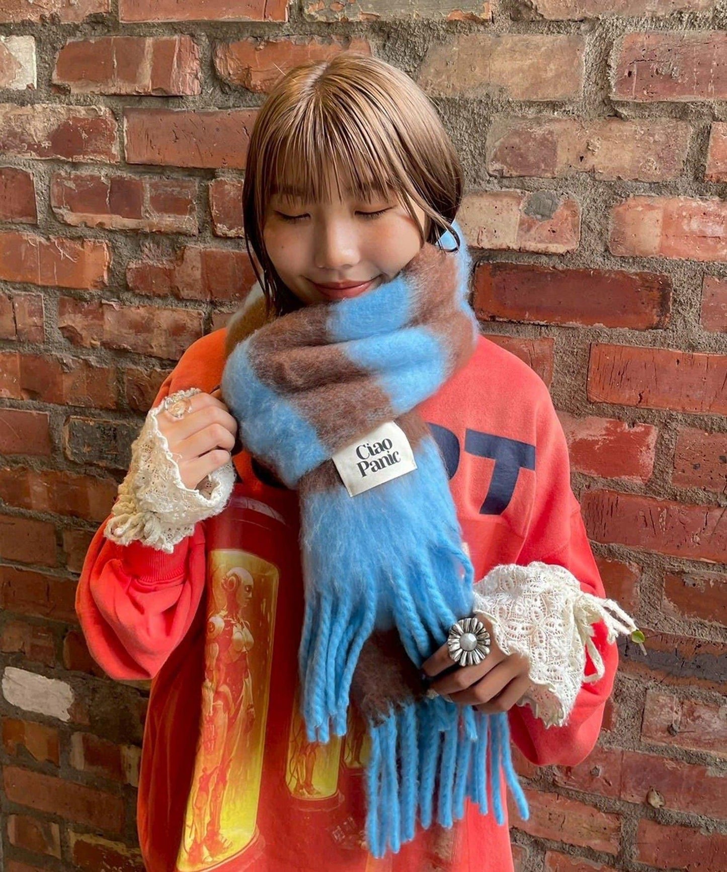 拼色流蘇加厚圍巾