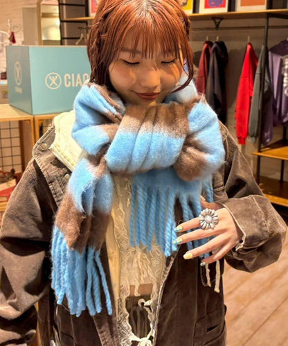 拼色流蘇加厚圍巾