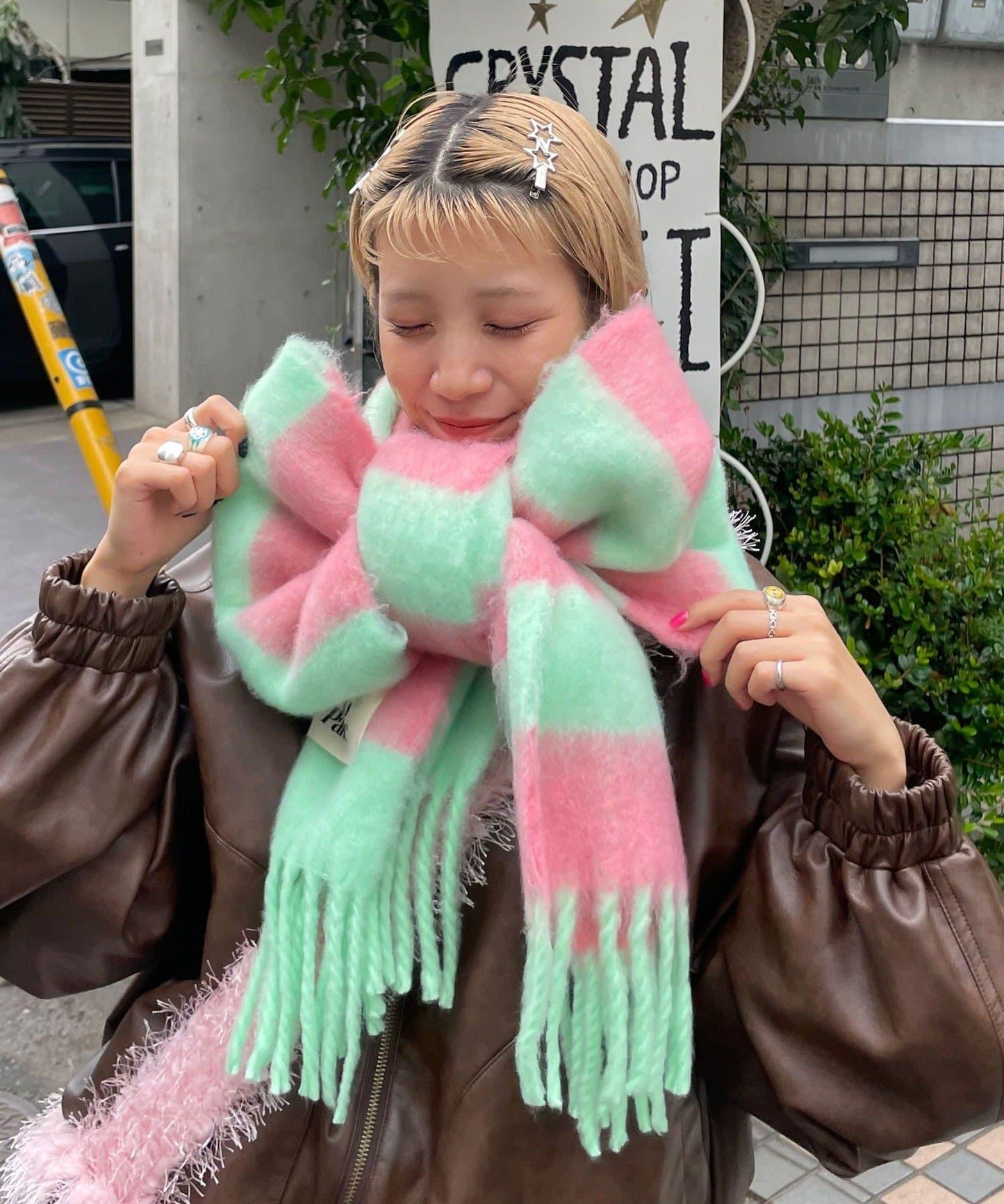 拼色流蘇加厚圍巾