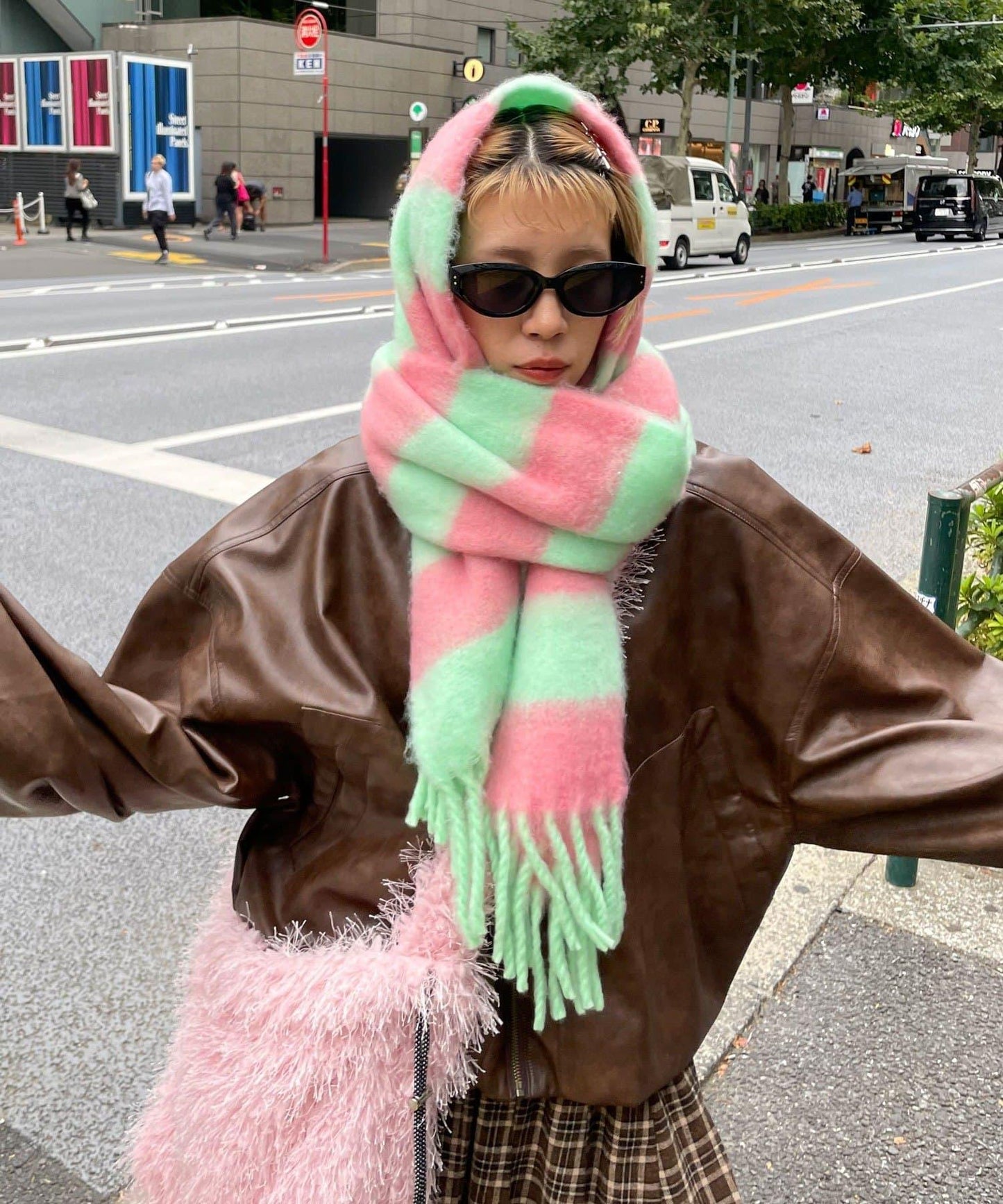 拼色流蘇加厚圍巾