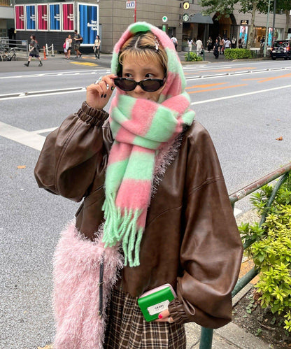 拼色流蘇加厚圍巾