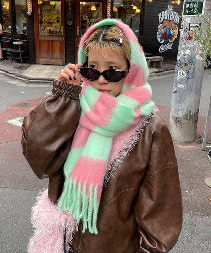 拼色流蘇加厚圍巾