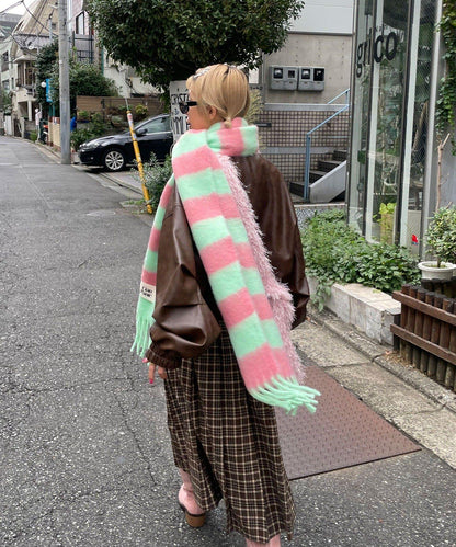 拼色流蘇加厚圍巾