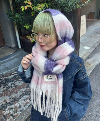 拼色流蘇加厚圍巾