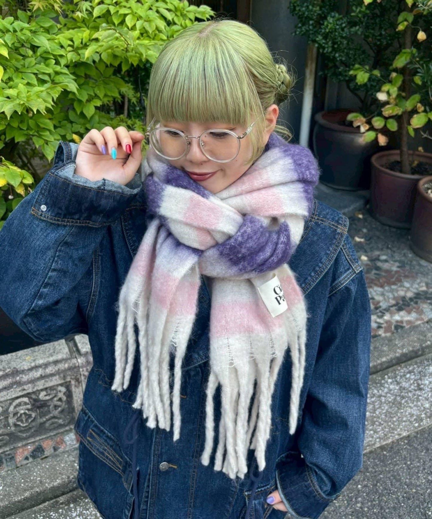 拼色流蘇加厚圍巾