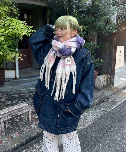 拼色流蘇加厚圍巾