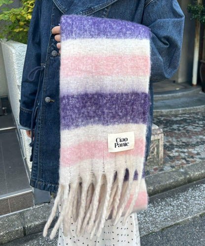 拼色流蘇加厚圍巾