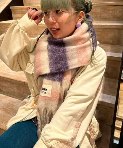 拼色流蘇加厚圍巾