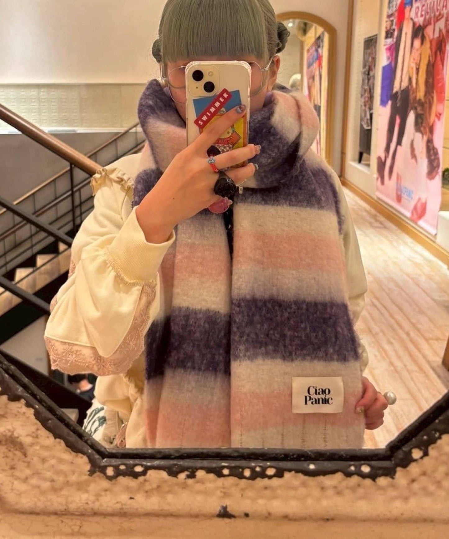 拼色流蘇加厚圍巾