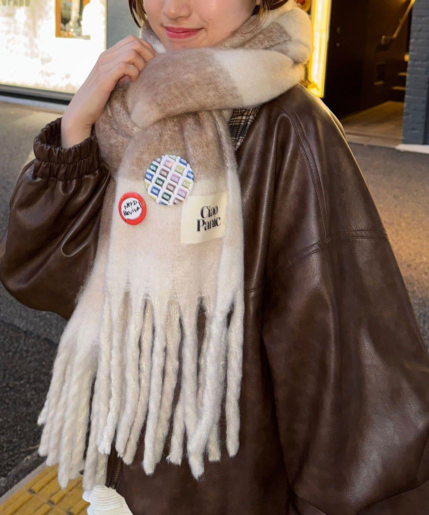 拼色流蘇加厚圍巾