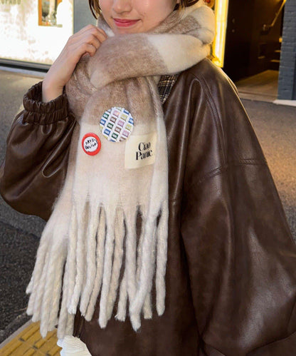 拼色流蘇加厚圍巾