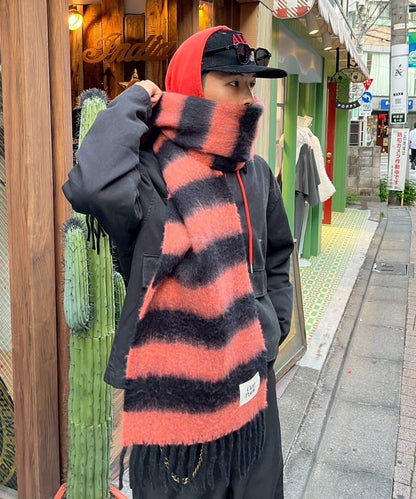 拼色流蘇加厚圍巾