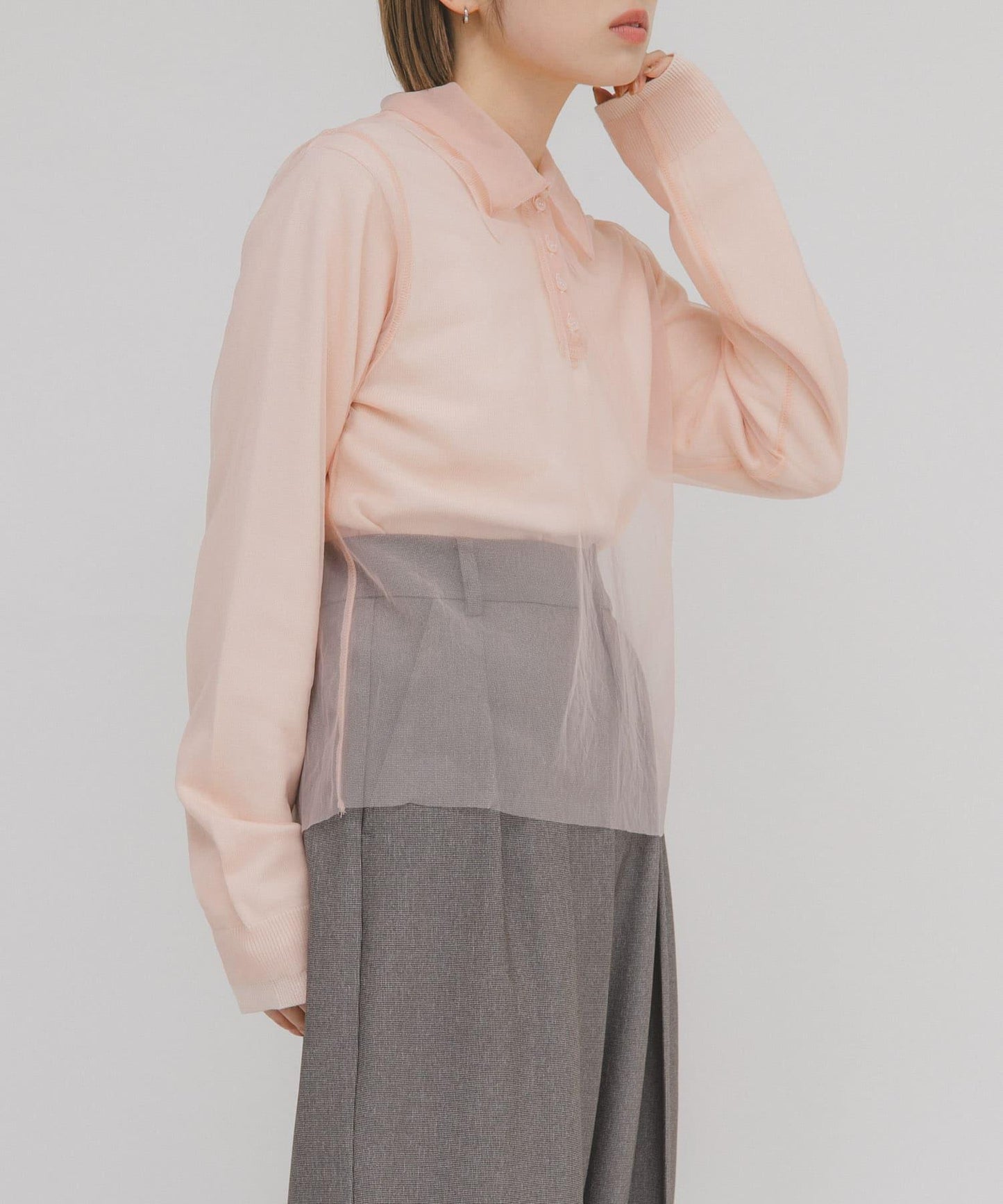 網紗拼接針織襯衫