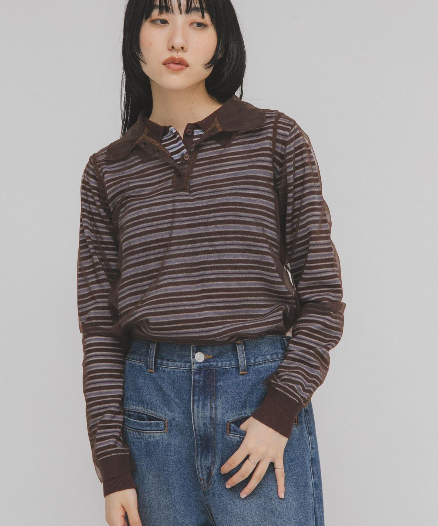 網紗拼接針織襯衫