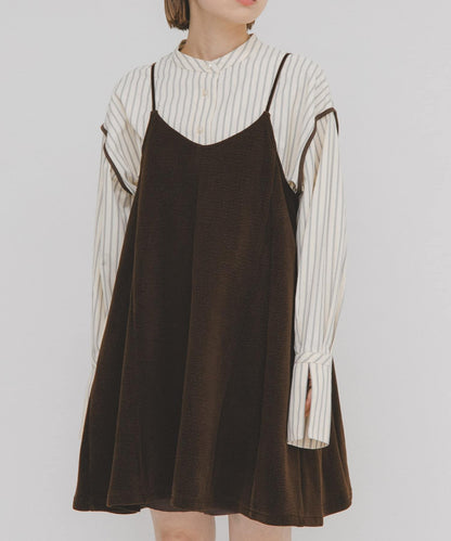 針織羅紋迷你吊帶連衣裙