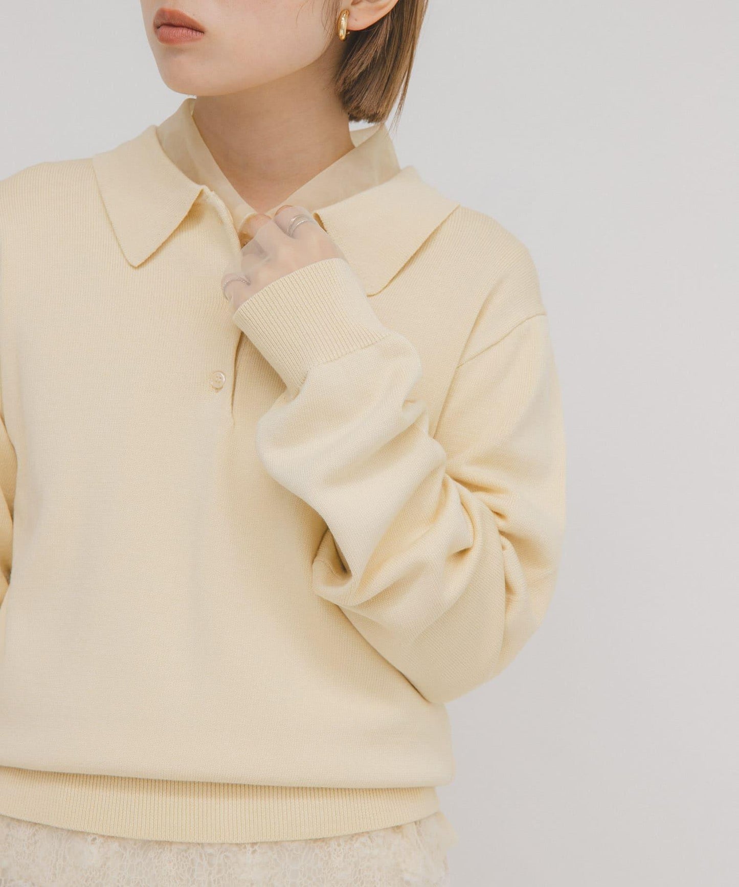 網紗拼接針織襯衫