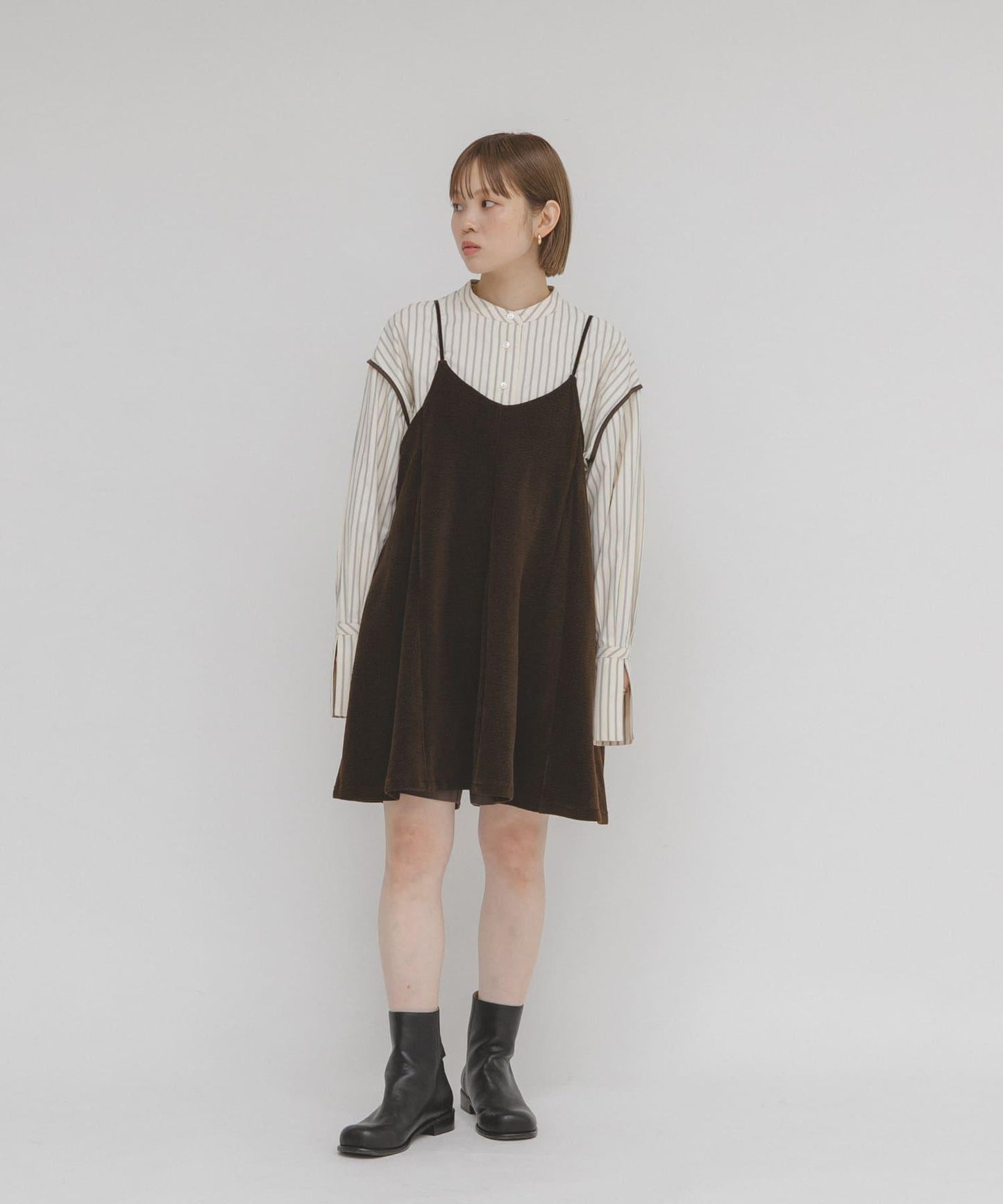 針織羅紋迷你吊帶連衣裙