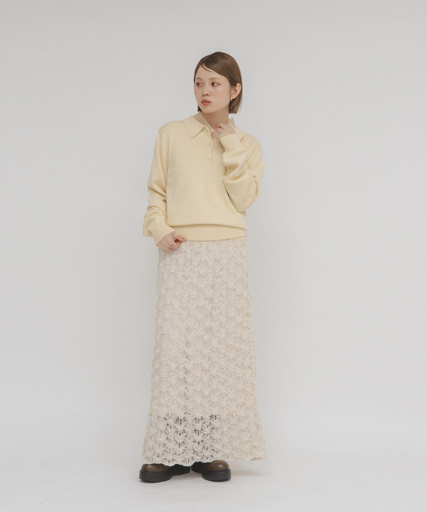 網紗拼接針織襯衫