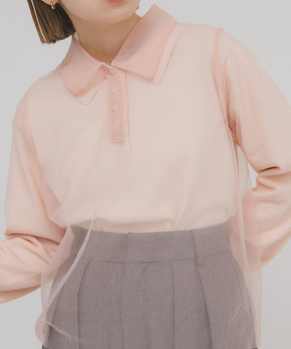 網紗拼接針織襯衫