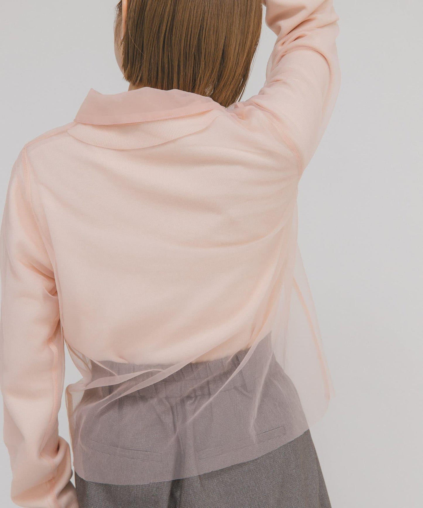 網紗拼接針織襯衫