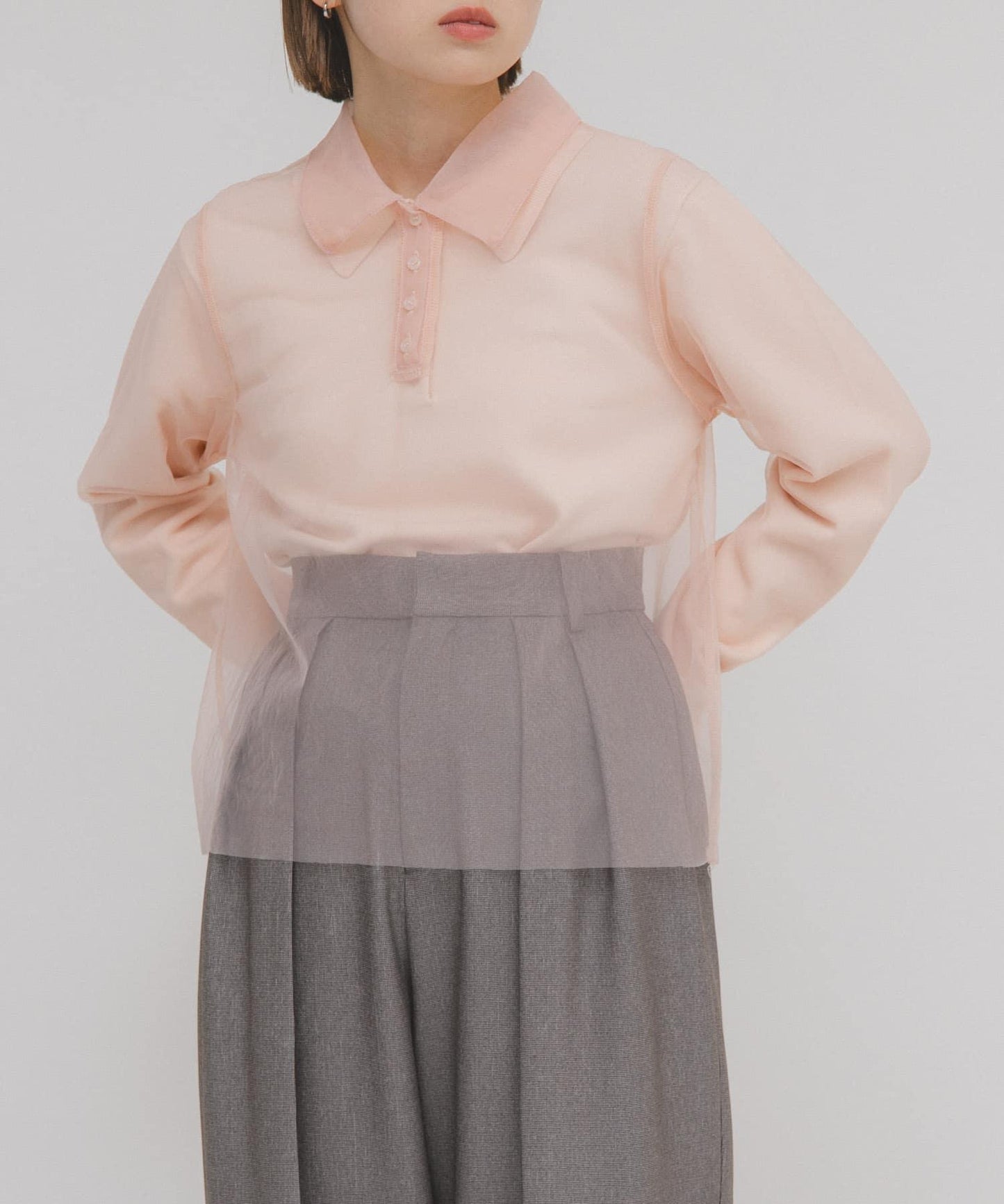 網紗拼接針織襯衫