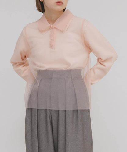 網紗拼接針織襯衫