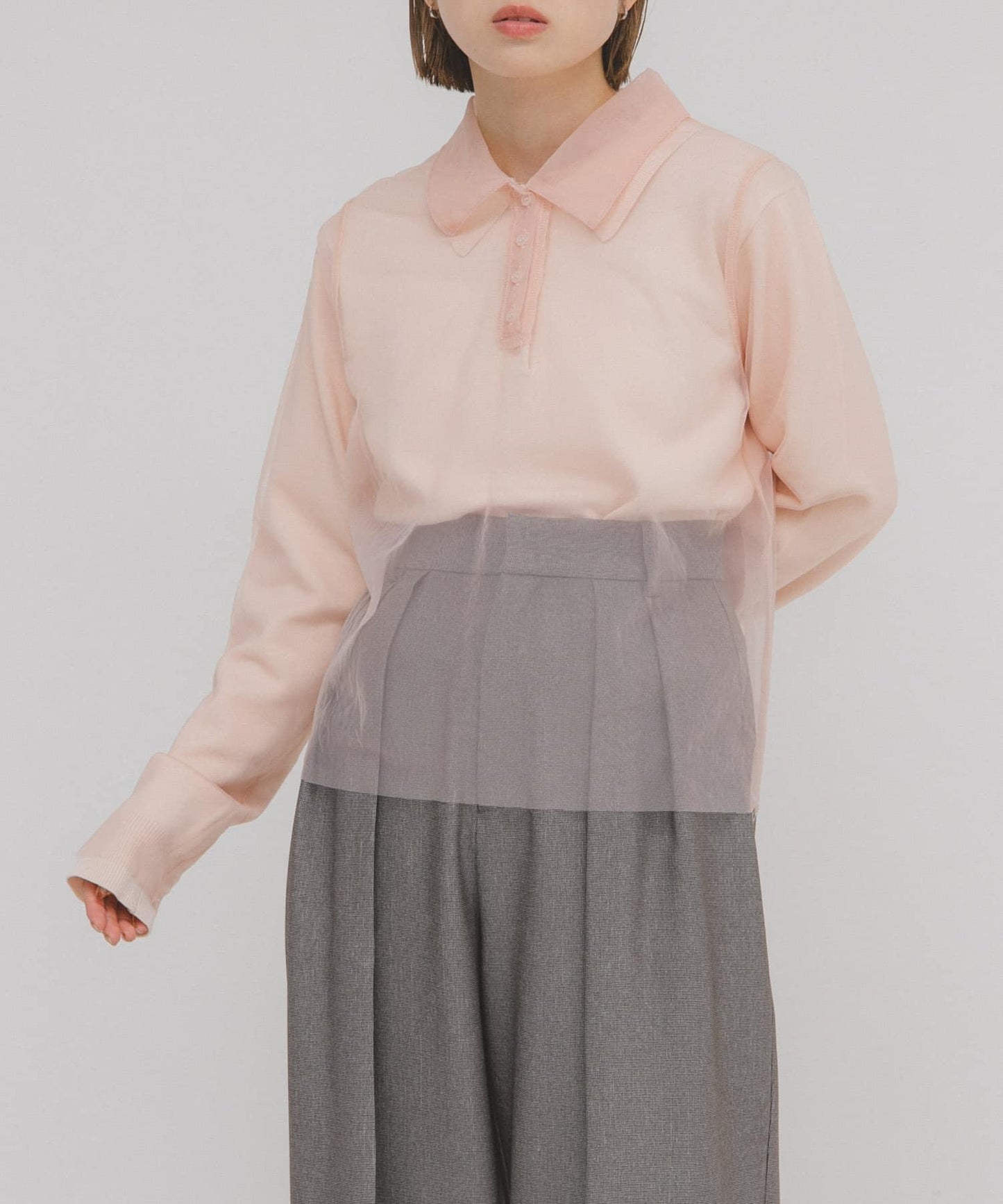 網紗拼接針織襯衫