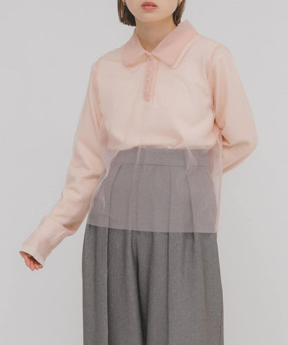 網紗拼接針織襯衫