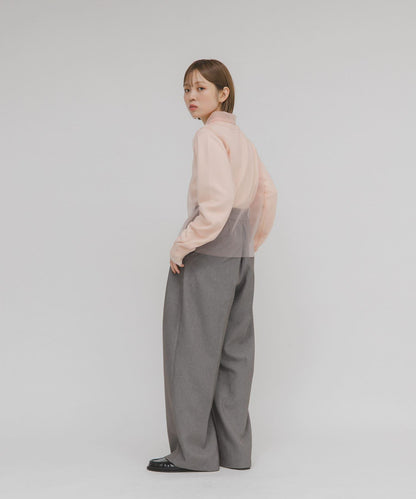 網紗拼接針織襯衫