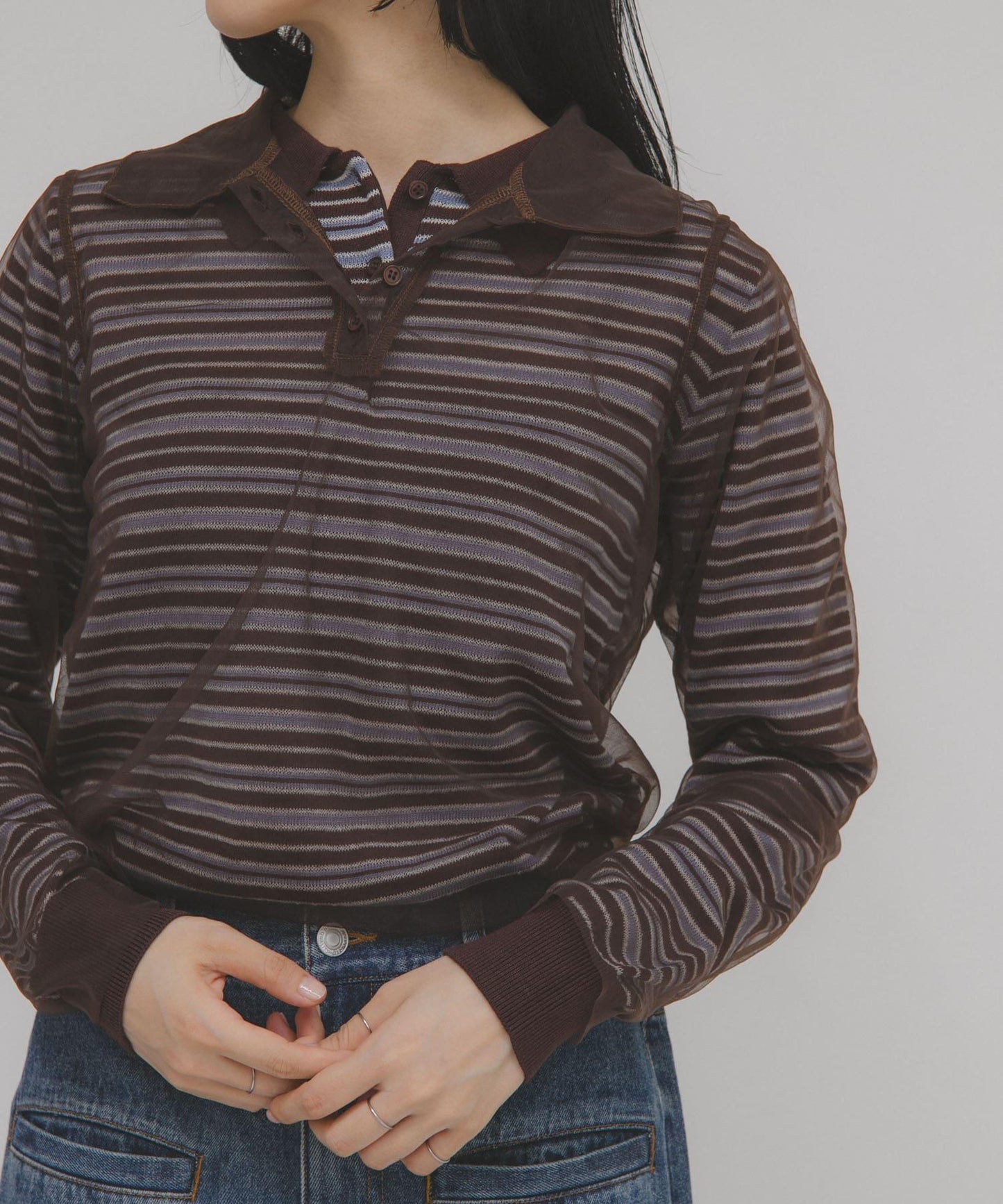 網紗拼接針織襯衫