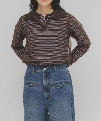 網紗拼接針織襯衫