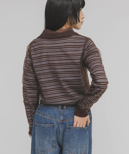 網紗拼接針織襯衫