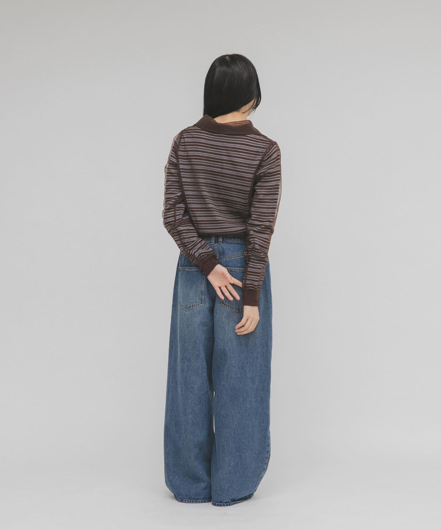 網紗拼接針織襯衫