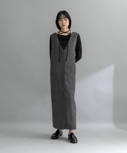 燈芯絨吊帶連衣裙