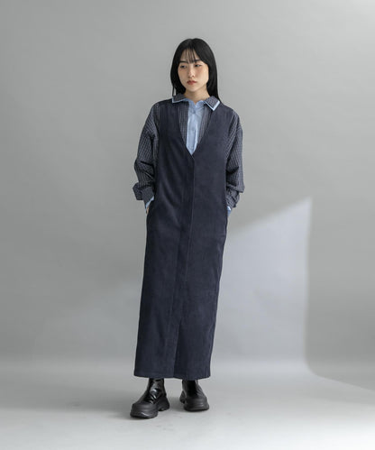 燈芯絨吊帶連衣裙