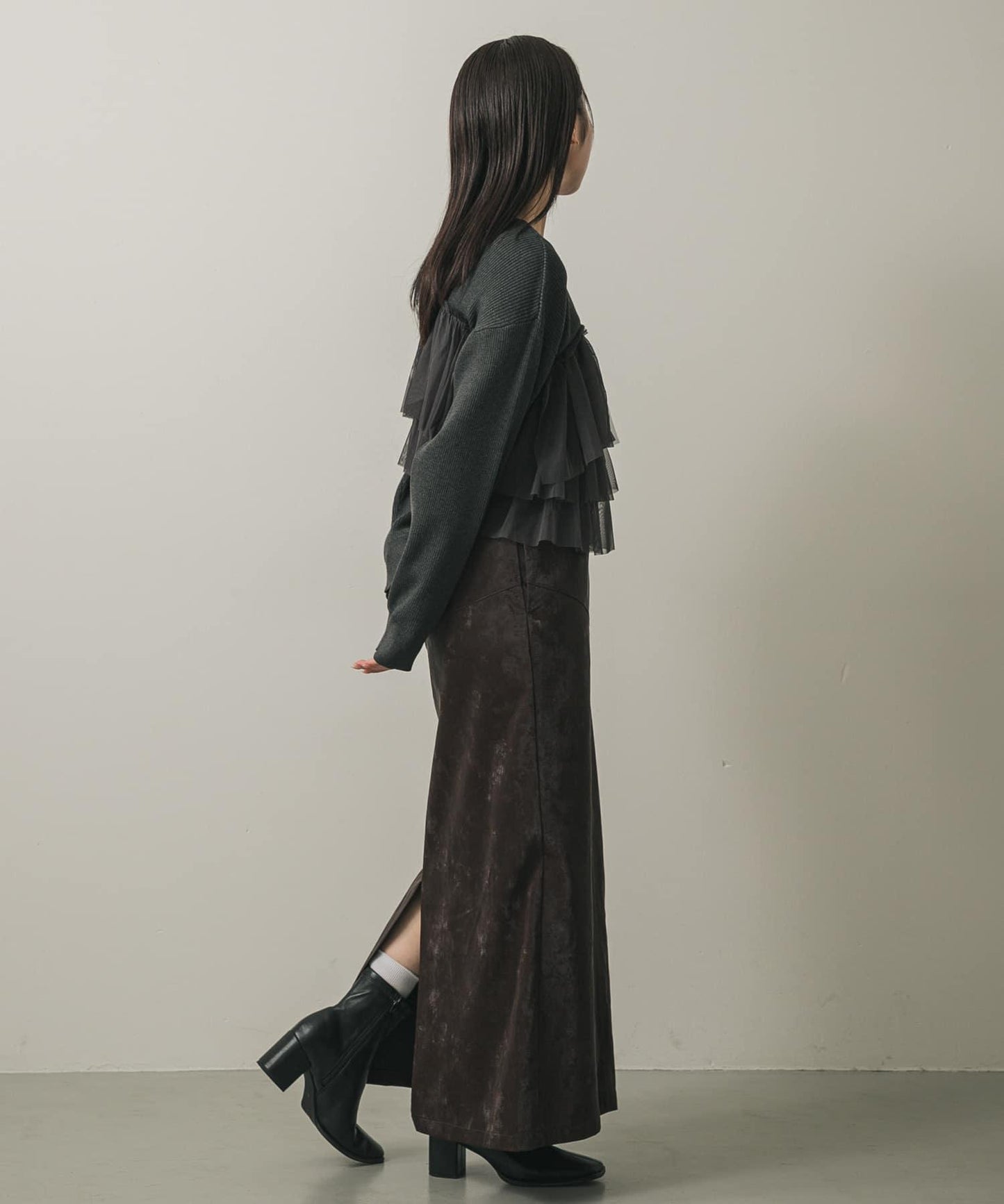 雙拉鍊荷葉邊針織開衫