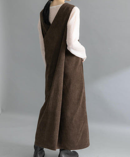 燈芯絨吊帶連衣裙