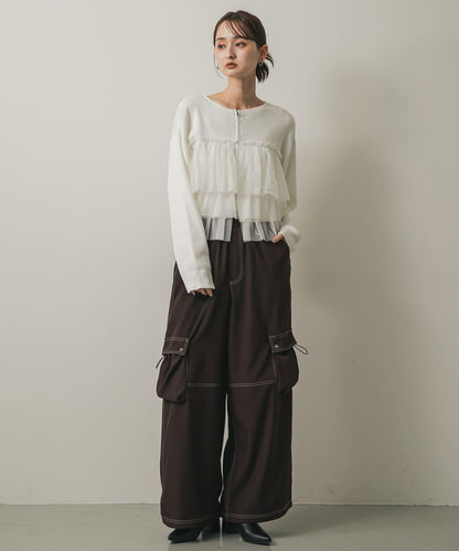 雙拉鍊荷葉邊針織開衫