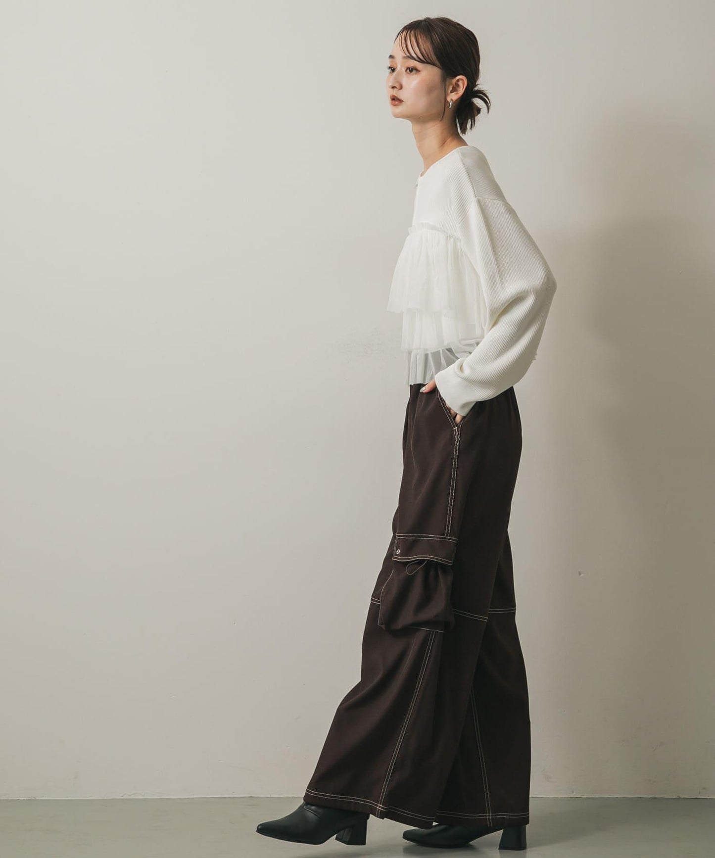 雙拉鍊荷葉邊針織開衫