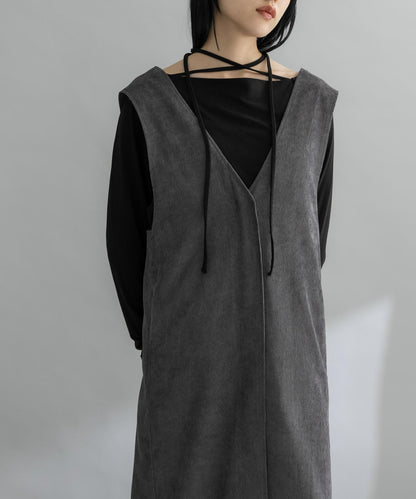 燈芯絨吊帶連衣裙