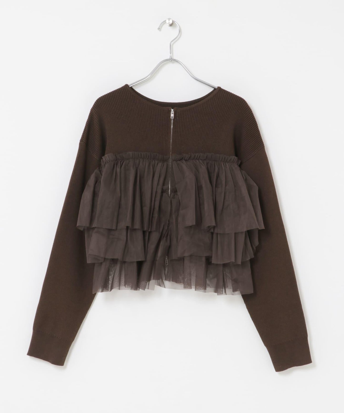 雙拉鍊荷葉邊針織開衫