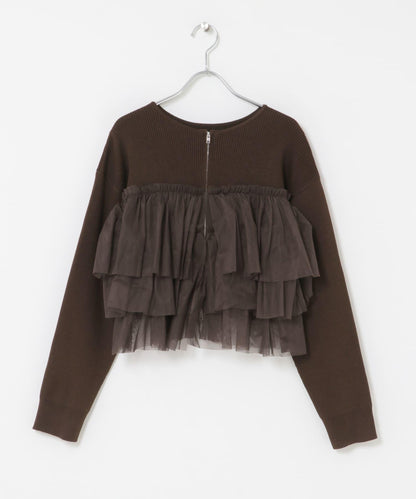 雙拉鍊荷葉邊針織開衫