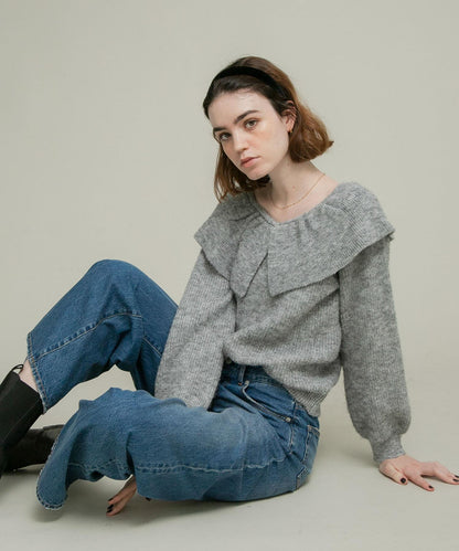 荷葉邊領針織衫