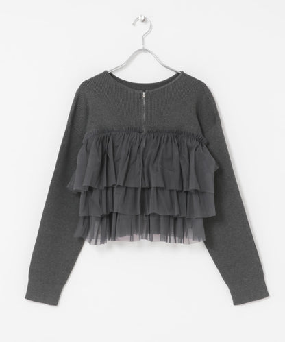 雙拉鍊荷葉邊針織開衫