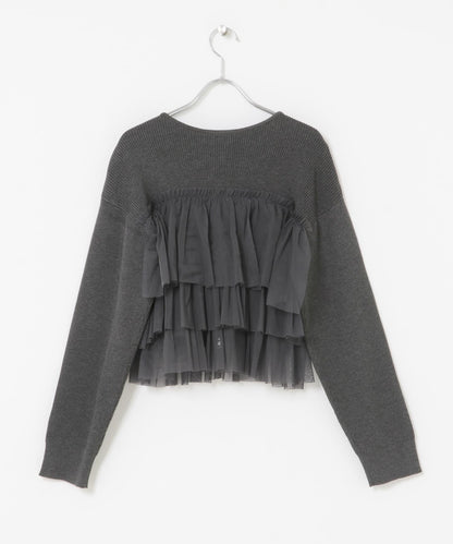 雙拉鍊荷葉邊針織開衫