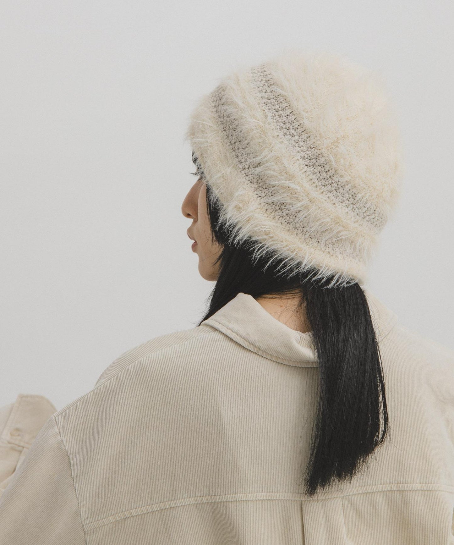 條紋設計長毛針織帽