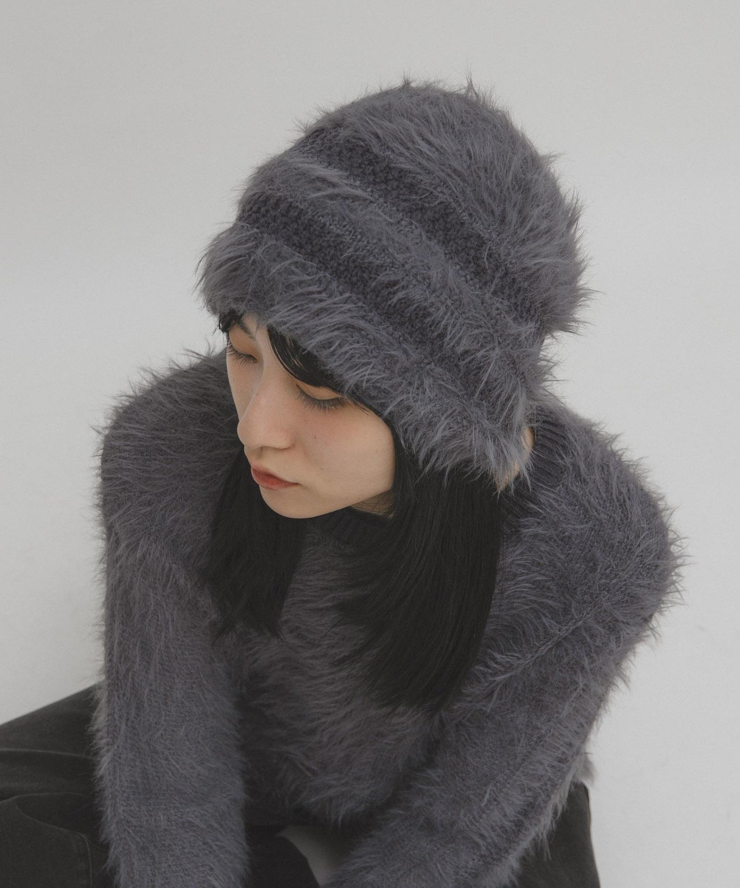 條紋設計長毛針織帽