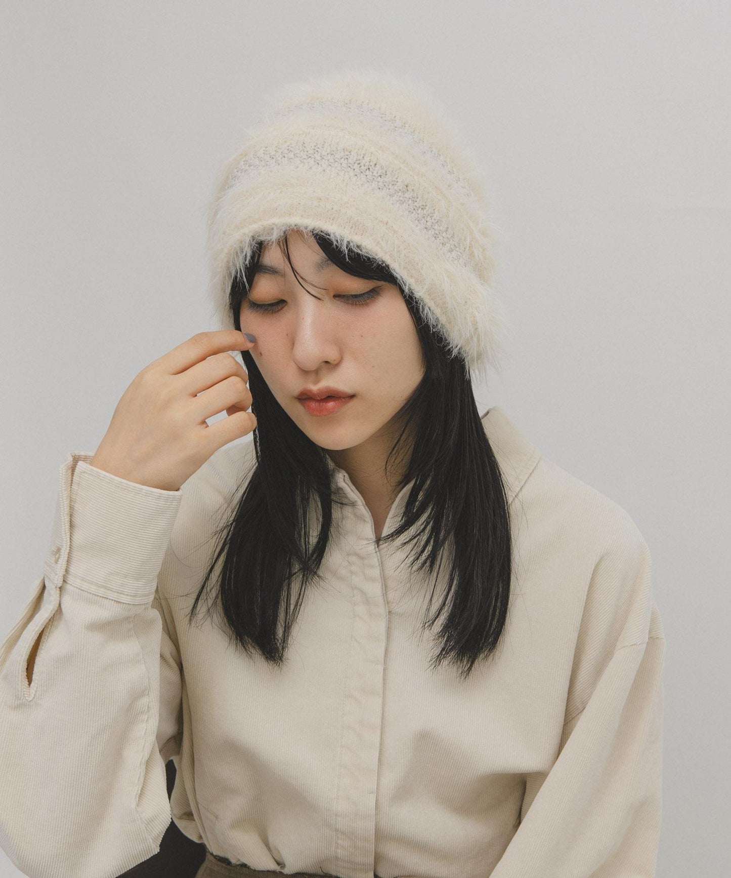 條紋設計長毛針織帽